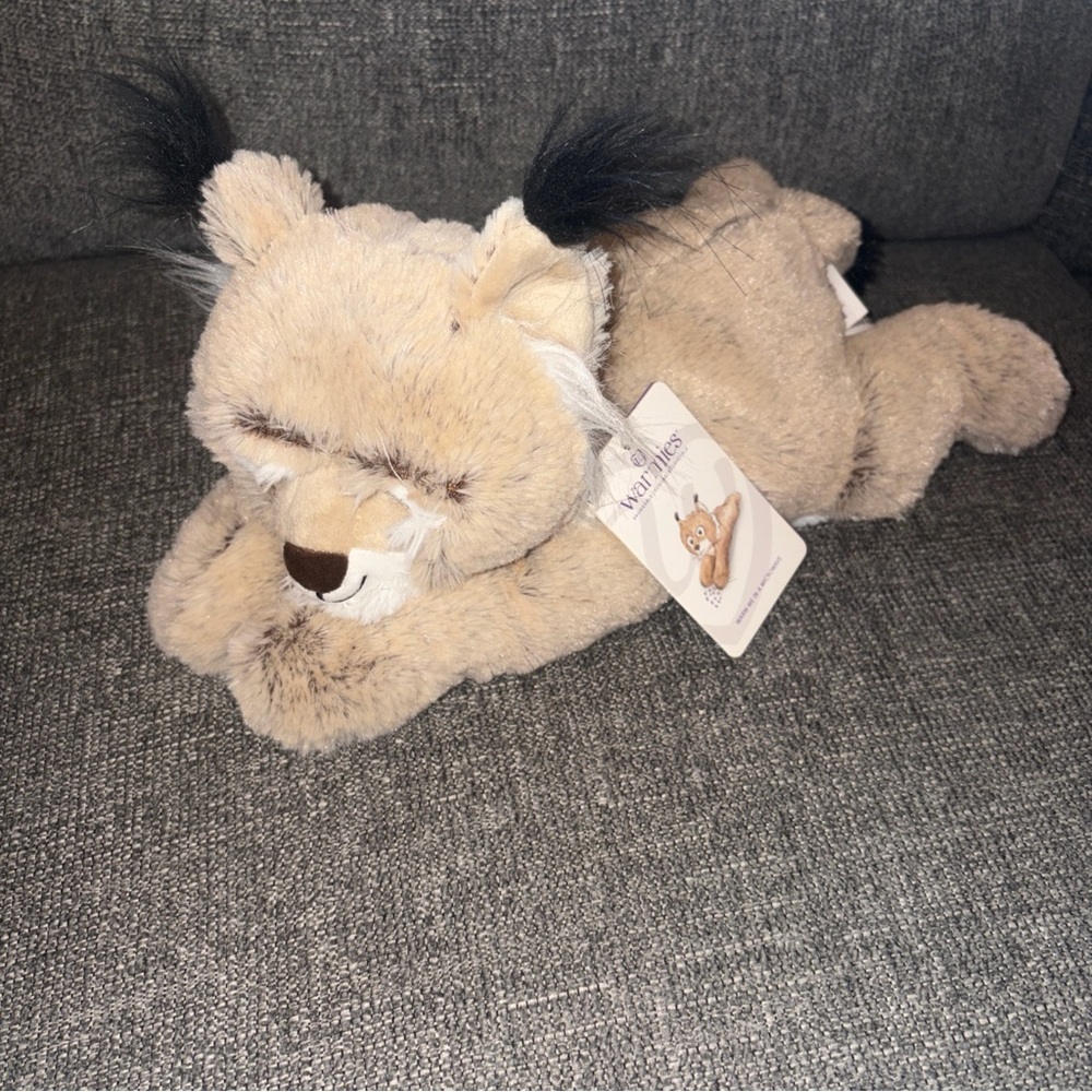 New Warmies Lavender Scented Microwavable Plush Tan Bob Cat Toy